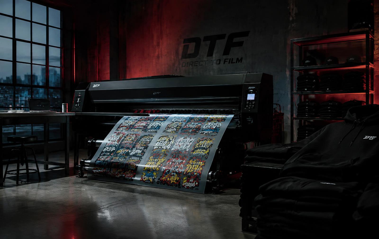 DTF printer producing a gang sheet